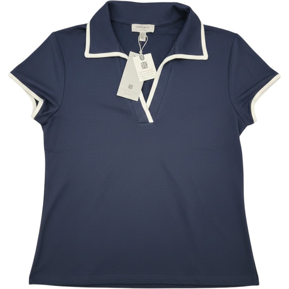 Cable & Gauge Preppy Nautical Navy Blue Contrast Trim Casual Chic Polo Top S NWT